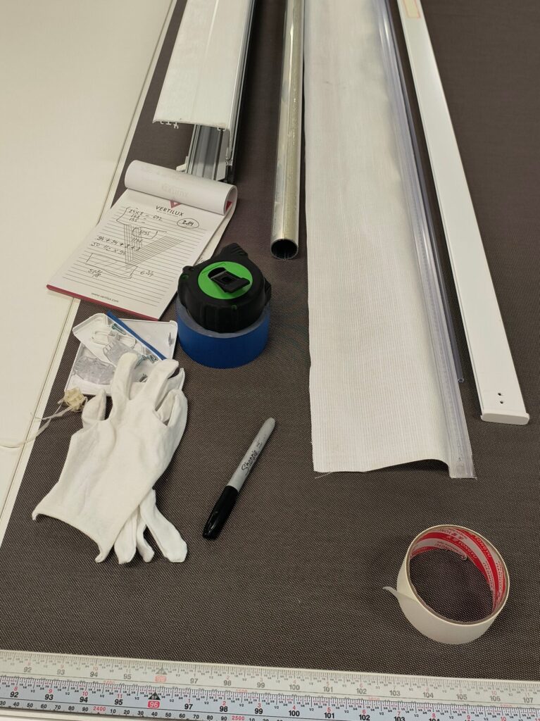 Roller shade fabric measurement tools and workshop setup in NYC