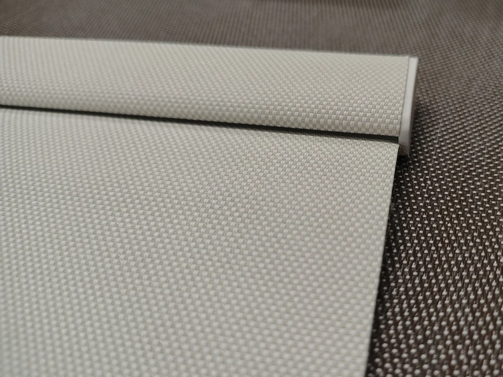 Levolor roller shade fabric with wrapped bottom hem bar and end cap